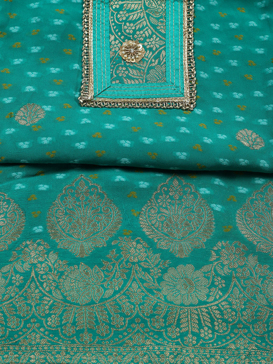 Embroidered Georgette Unstitched Suit With Pant &amp; Dupatta