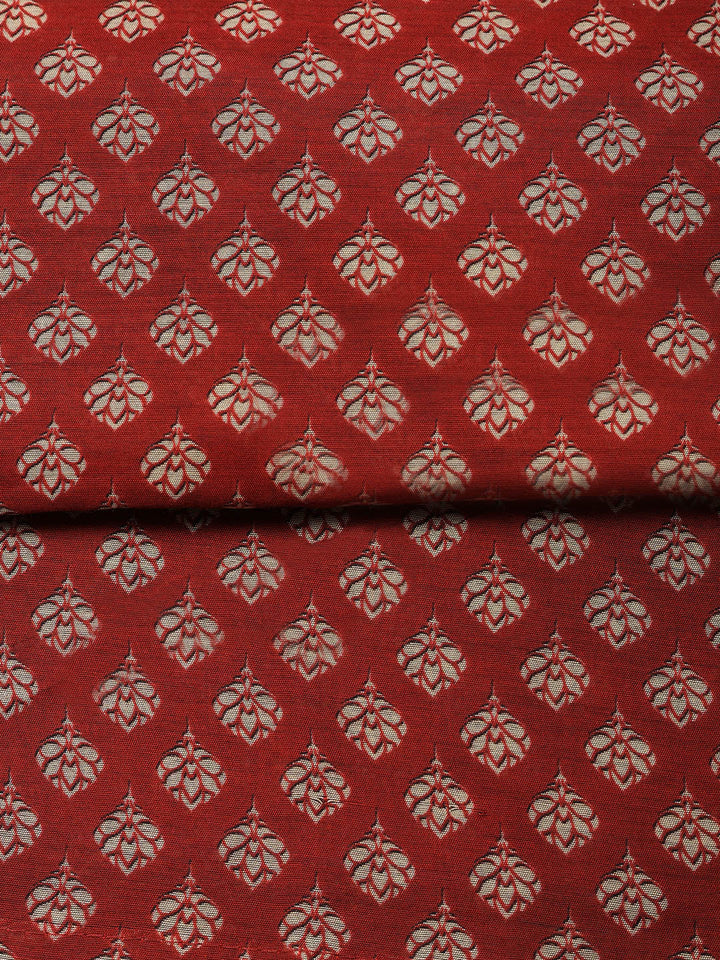 Printed Chanderi Unstitched Suit With Pant &amp; Dupatta