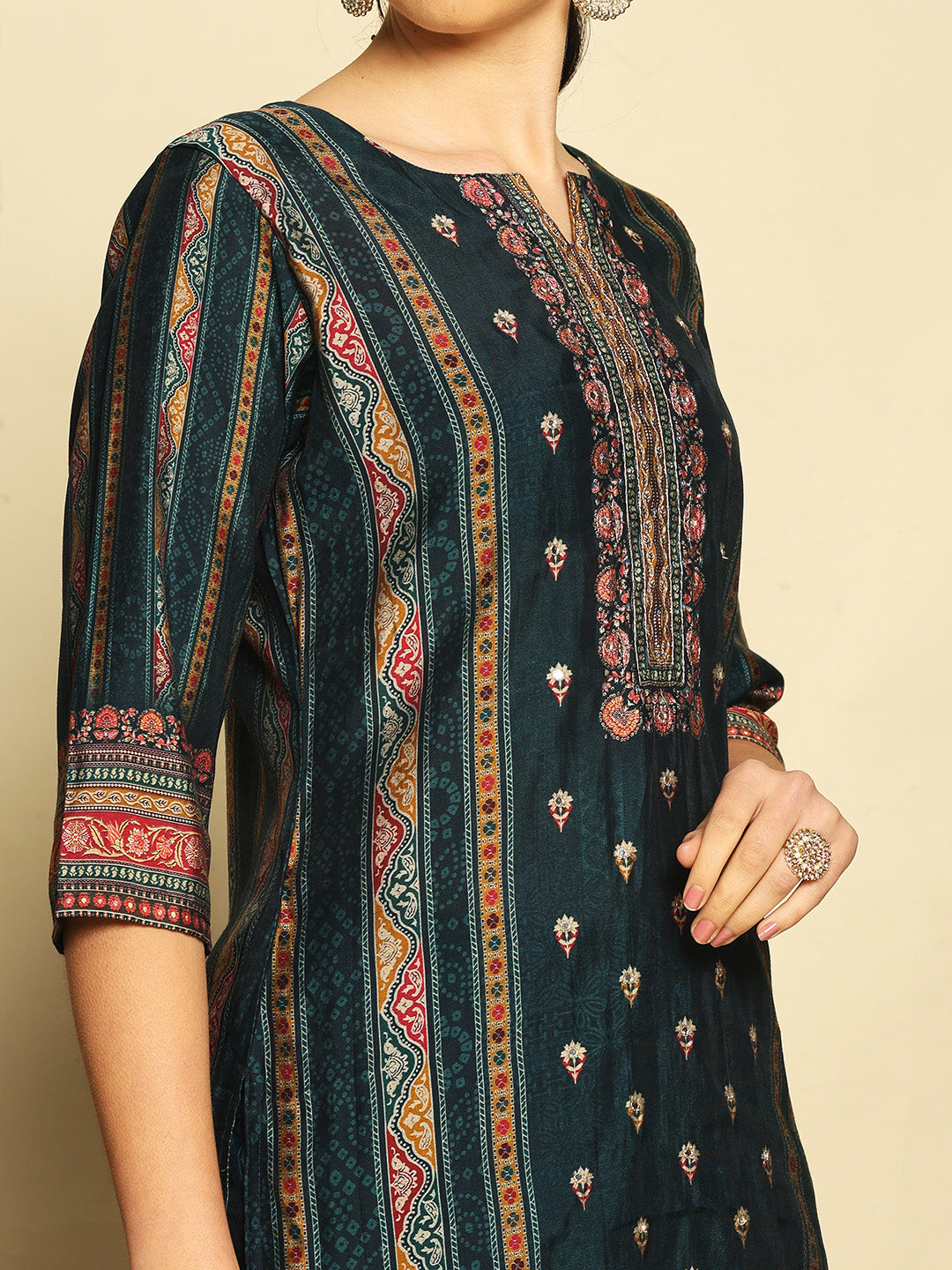 Printed Cotton Blend Kurta With Pants &amp; Dupatta