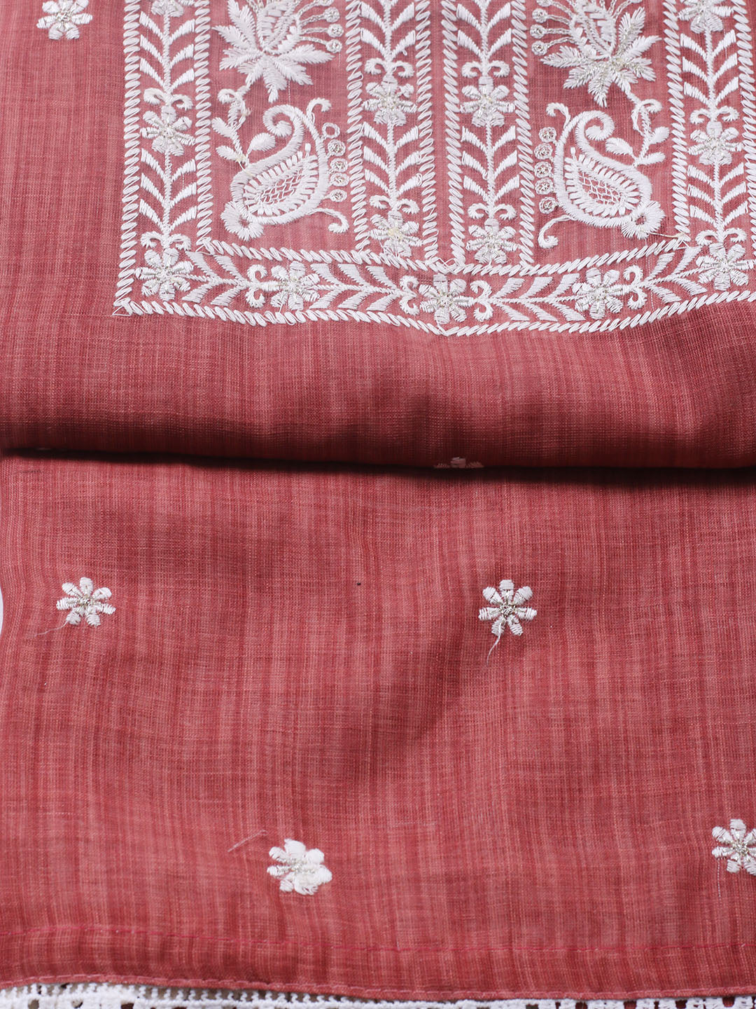 Embroidered Linen Blend Unstitched Suit With Pant &amp; Dupatta