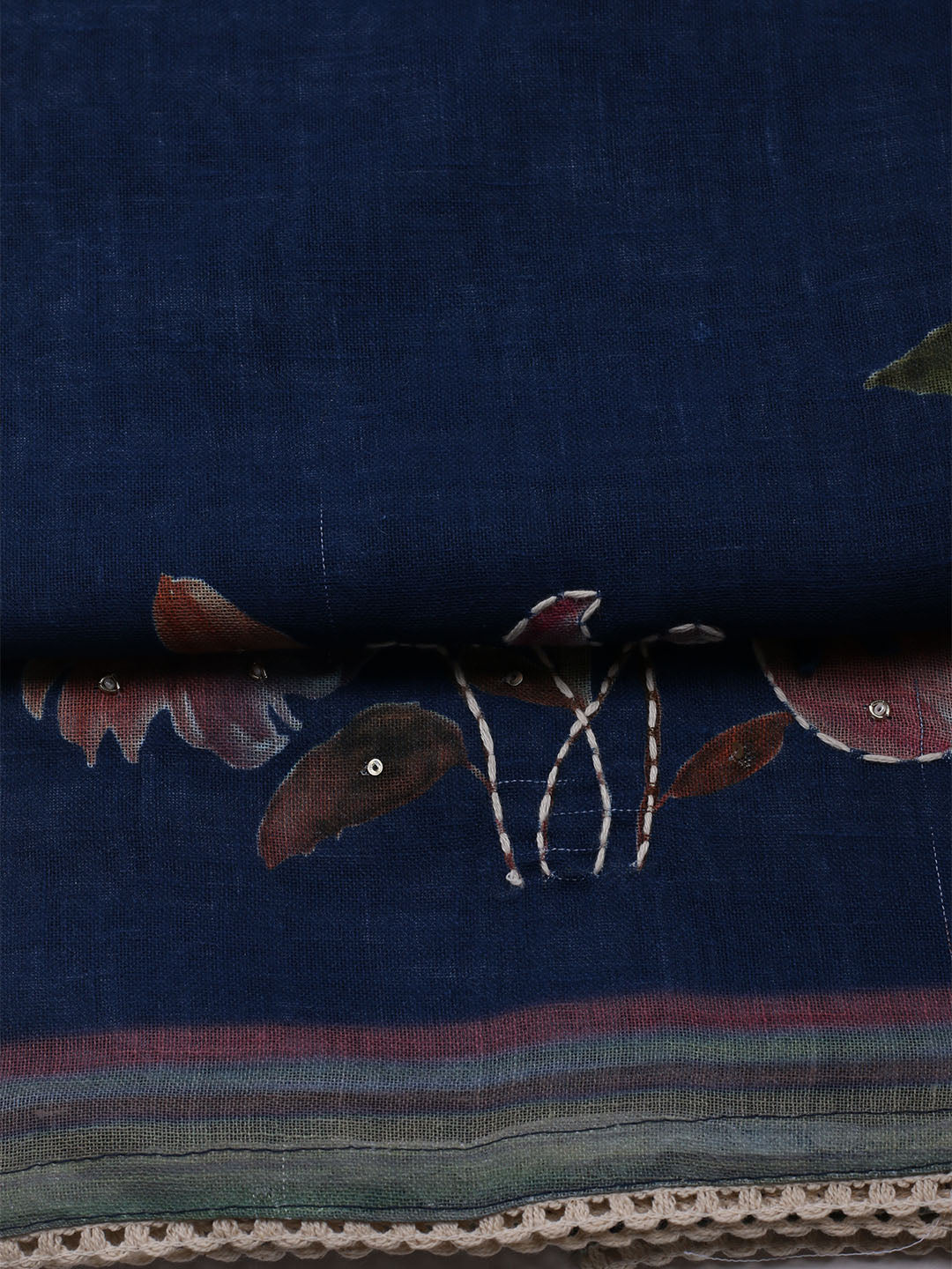 Printed Linen Unstitched Kurta With Pant &amp; Dupatta