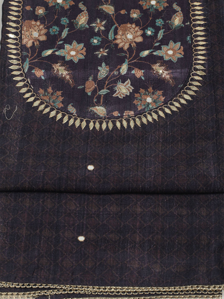 Embroidered Tussar Unstitched Suit With Dupatta