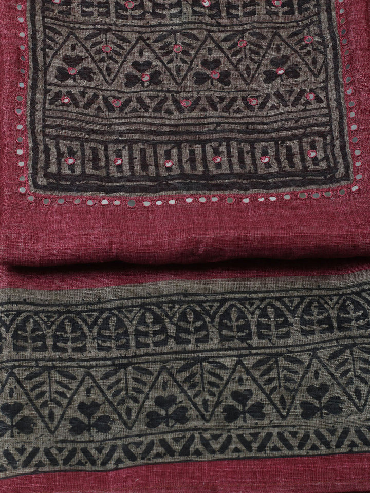 Printed Chanderi Unstitched Suit With Pant &amp; Dupatta