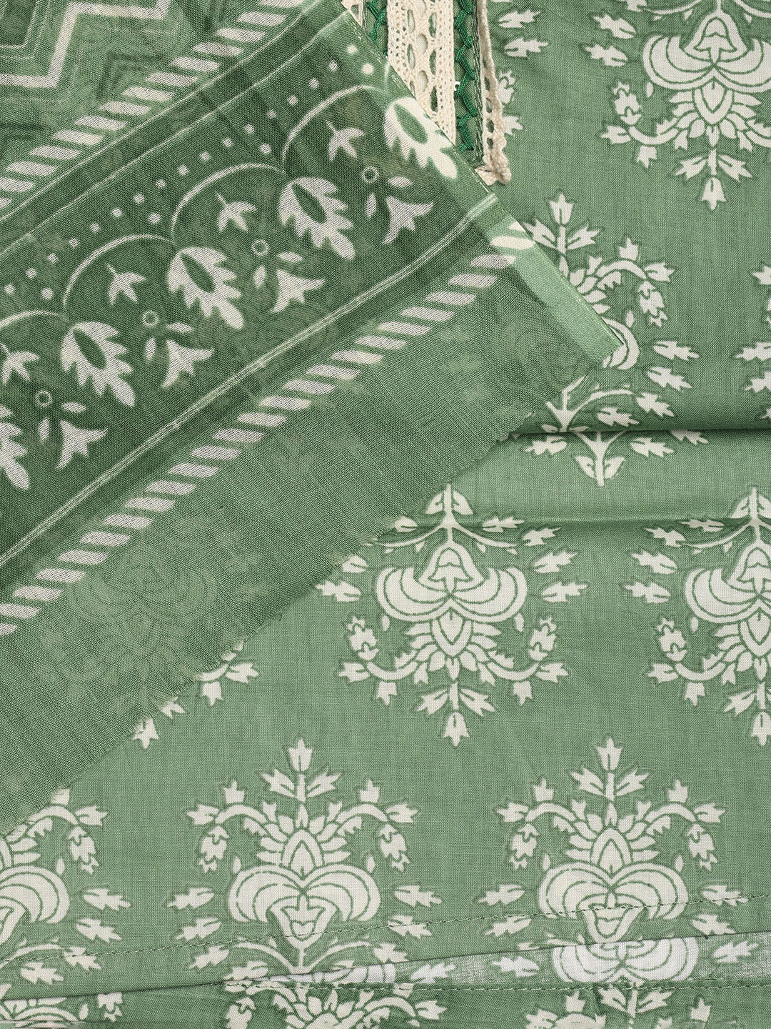 Patch Neck Cotton Blend Unstitched Suit With Dupatta