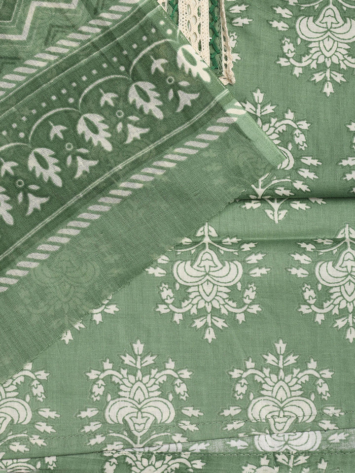 Patch Neck Cotton Blend Unstitched Suit With Dupatta