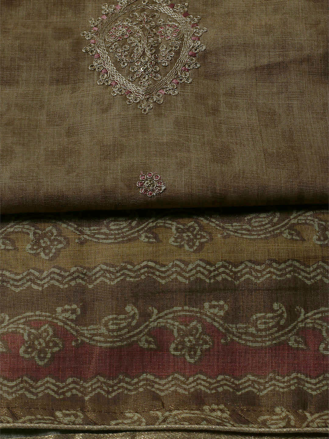 Embroidered Tissue Unstitched Kurta With Pant & Dupatta