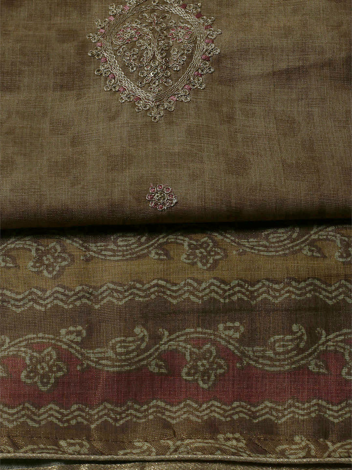 Embroidered Tissue Unstitched Kurta With Pant &amp; Dupatta