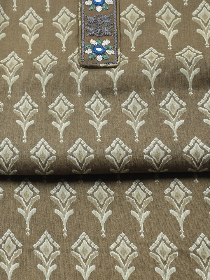 Embroidered Cotton Blend Unstitched Suit With Pant &amp; Dupatta