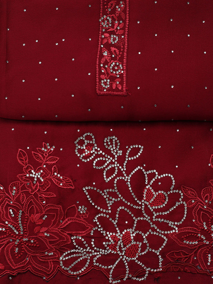 Embellished Art Silk Unstitched Suit With Pant &amp; Dupatta