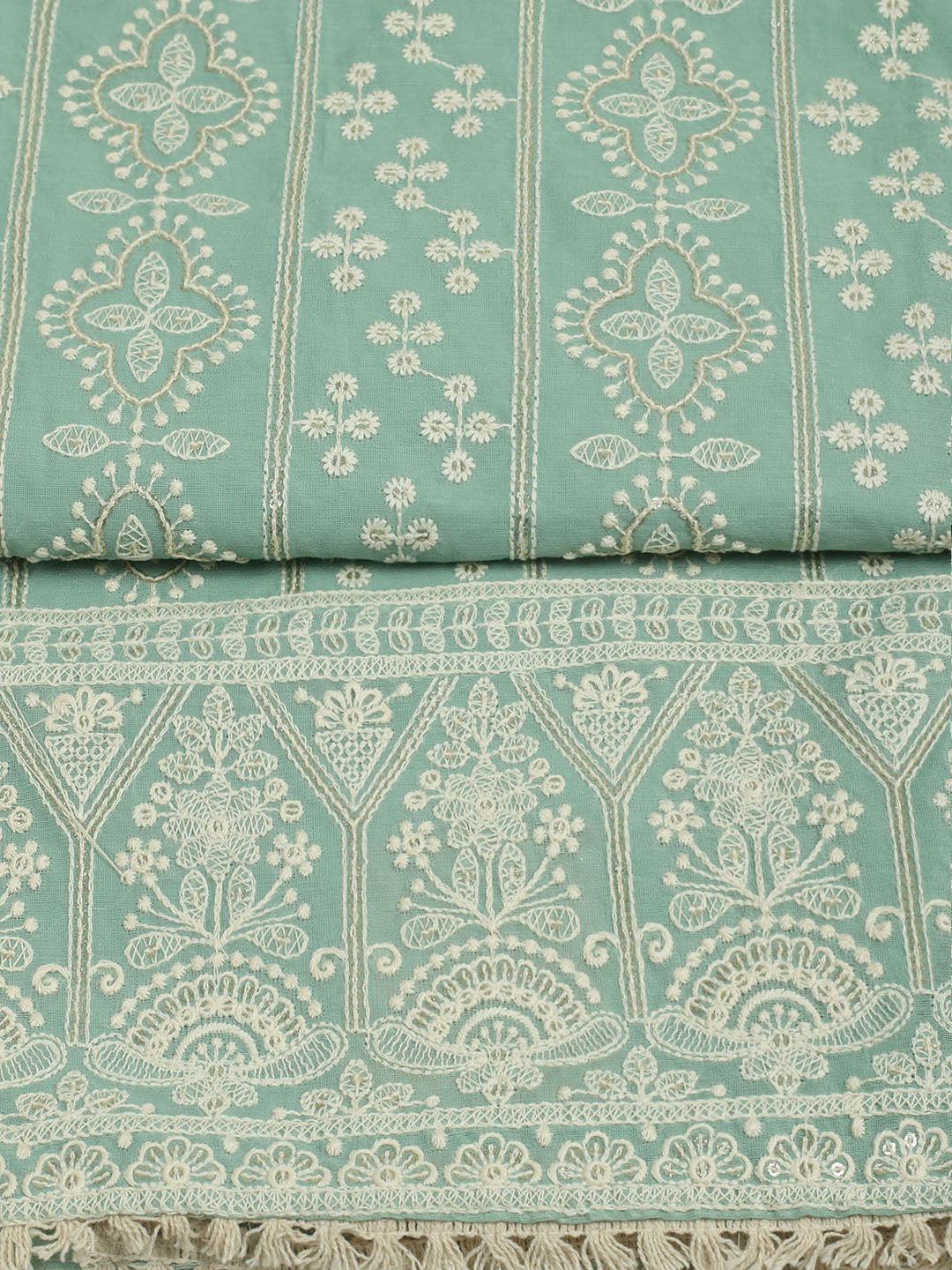 Embroidered Chanderi Unstitched Suit With Pant &amp; Dupatta