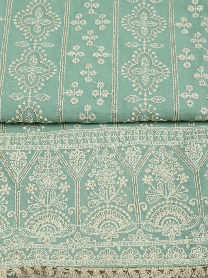 Embroidered Chanderi Unstitched Suit With Pant &amp; Dupatta