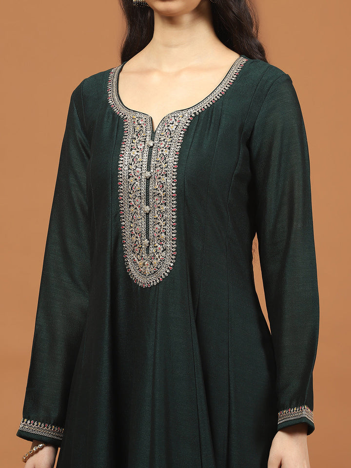 Zari Sequin Embroidery Art Silk Kurta With Pants &amp; Dupatta