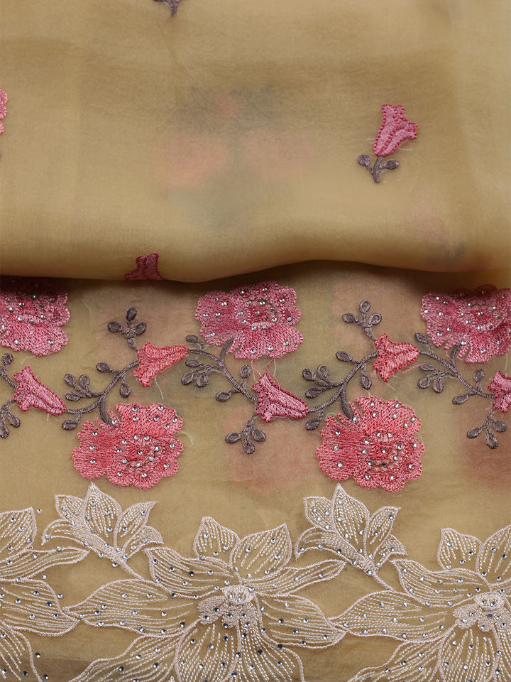 Embroidered Organza Unstitched Suit With Dupatta