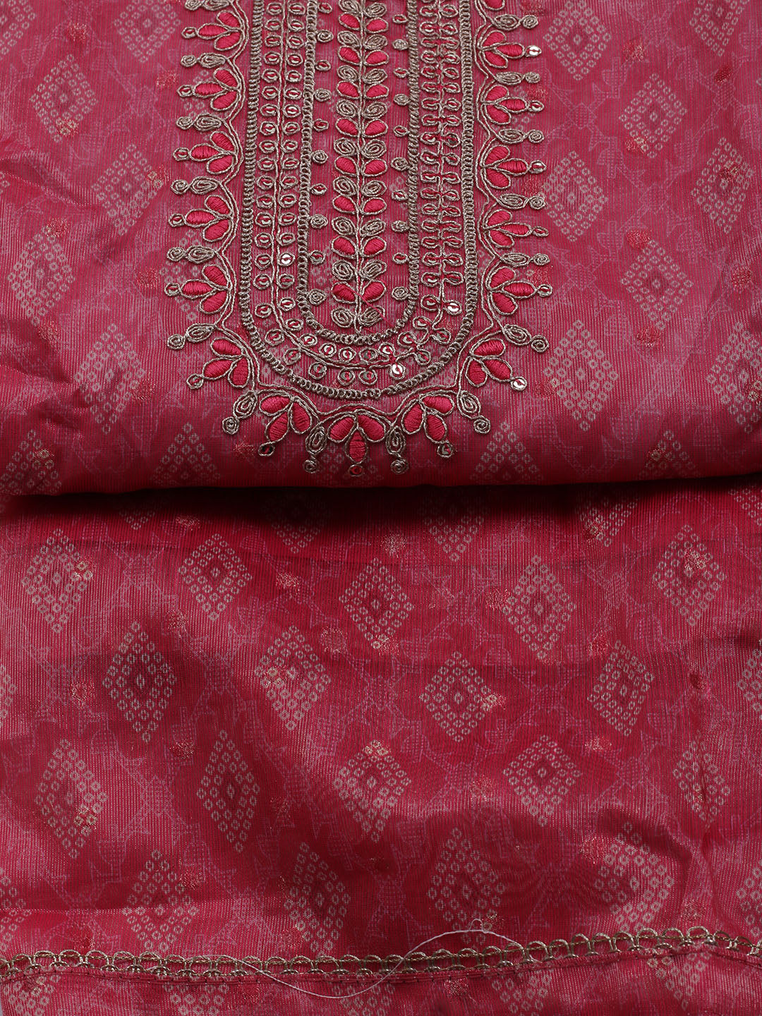 Neck Embroidered Chanderi Unstitched Suit With Dupatta