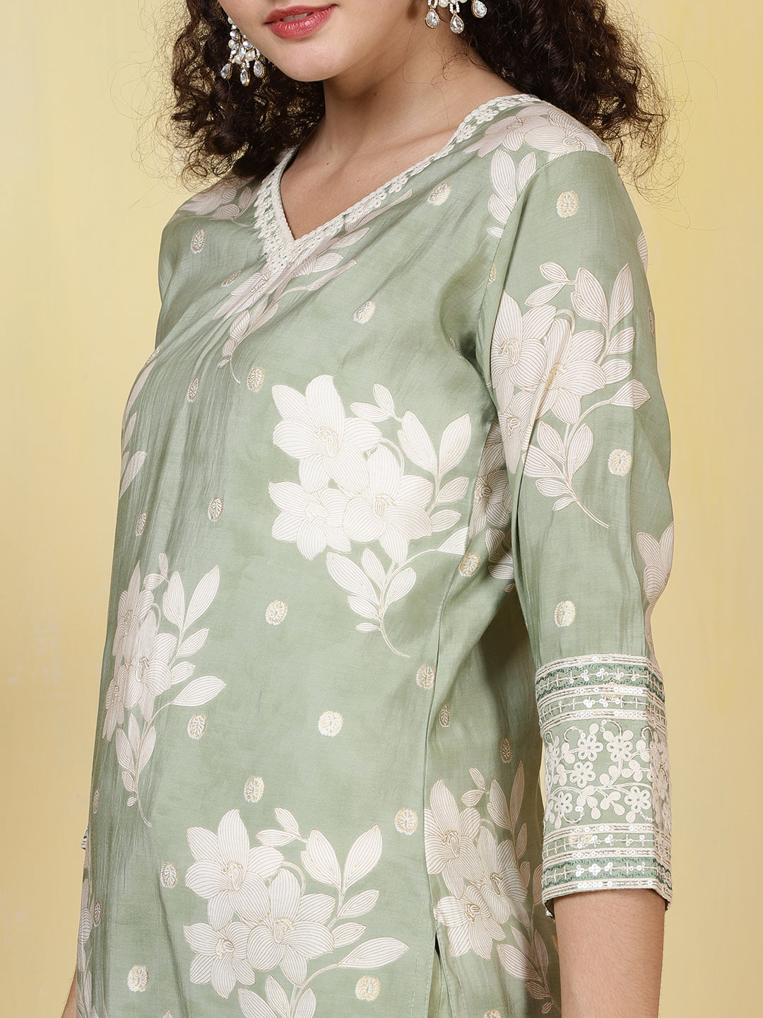 Plain Cotton Blend Kurta With Pants