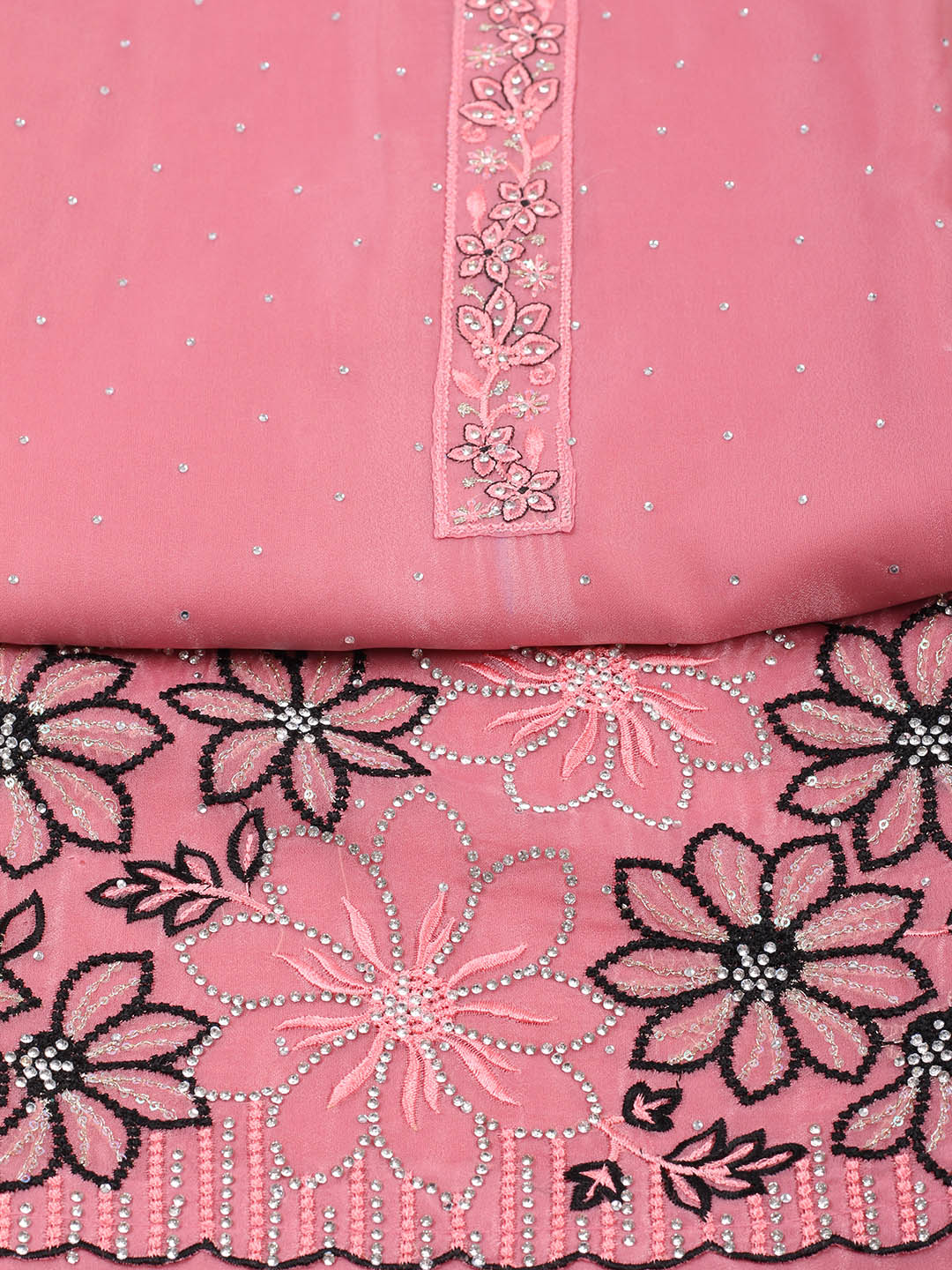 Embellished Organza Unstitched Suit With Pant &amp; Dupatta