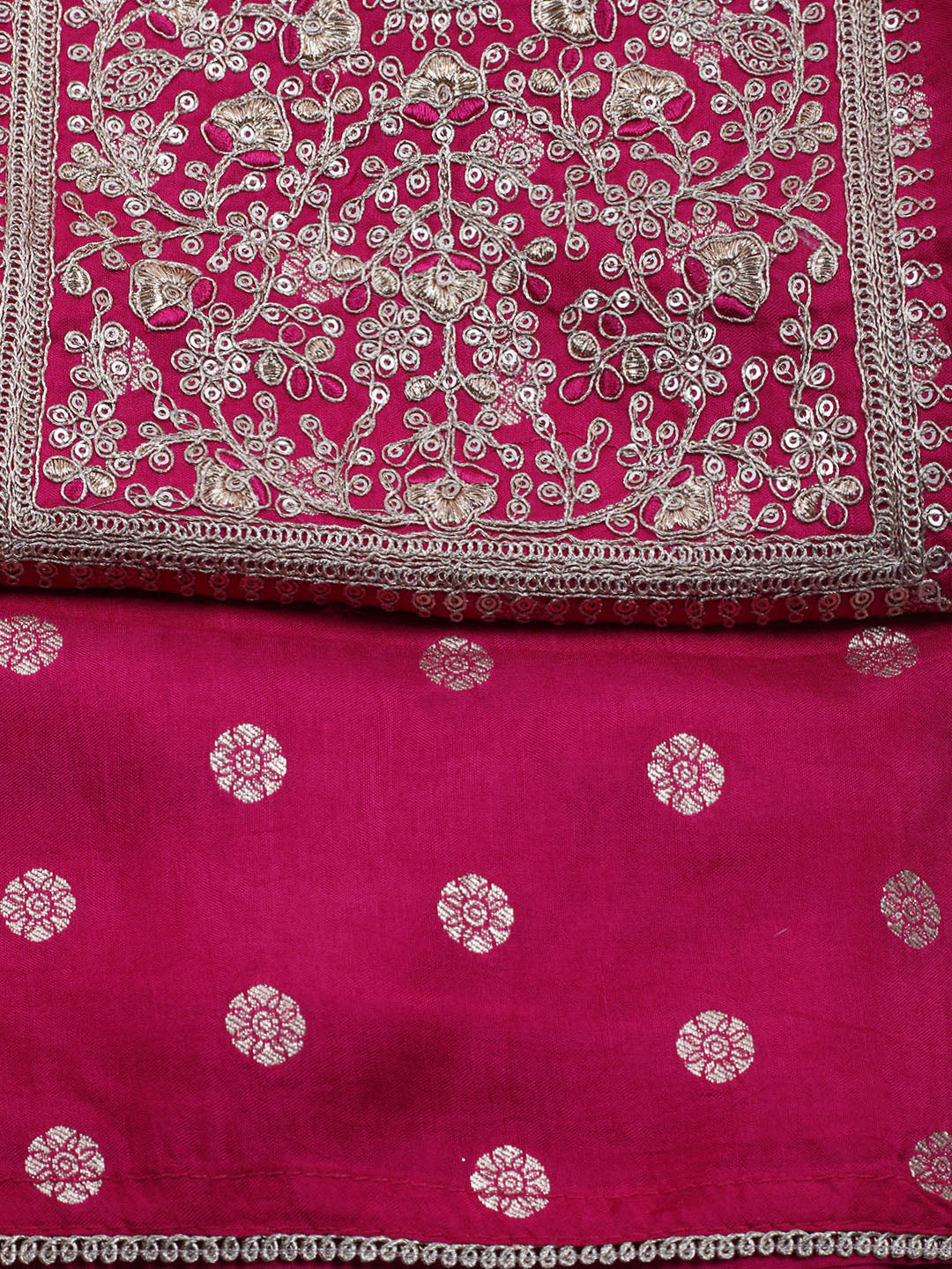 Neck Embroidered Chanderi Unstitched Suit With Dupatta
