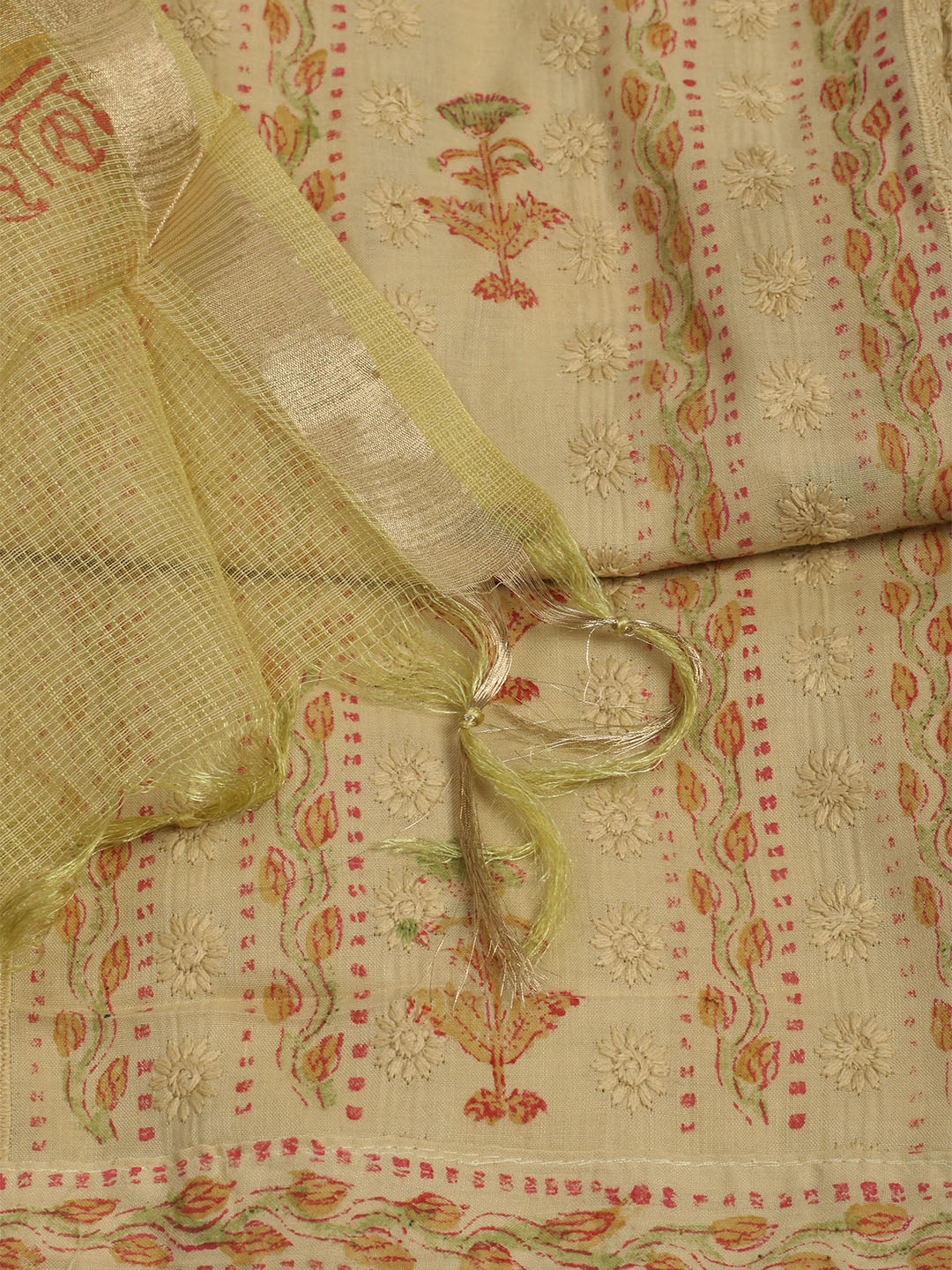 Printed Cotton Unstitched Suits Printed Suit With Pant &amp; Dupatta
