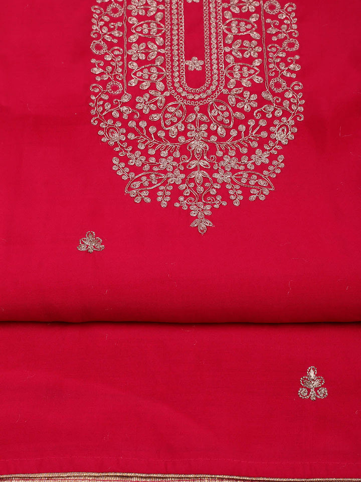 Embroidered Chanderi Unstitched Suit With Pant &amp; Dupatta
