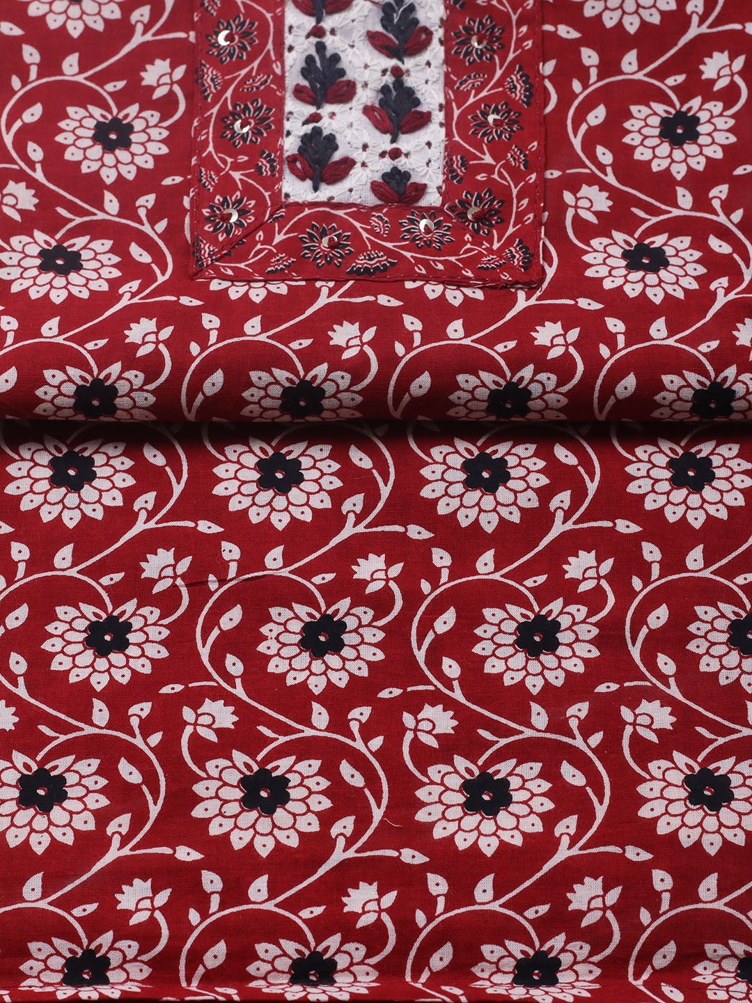 Embroidered Cotton Blend Unstitched Suit With Pant &amp; Dupatta