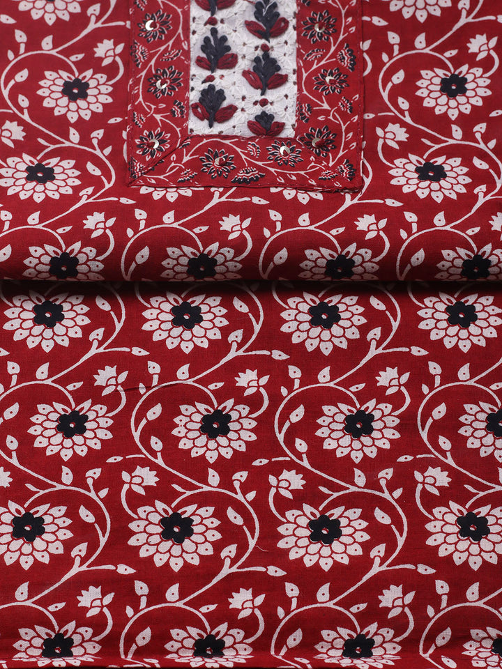 Embroidered Cotton Blend Unstitched Suit With Pant &amp; Dupatta