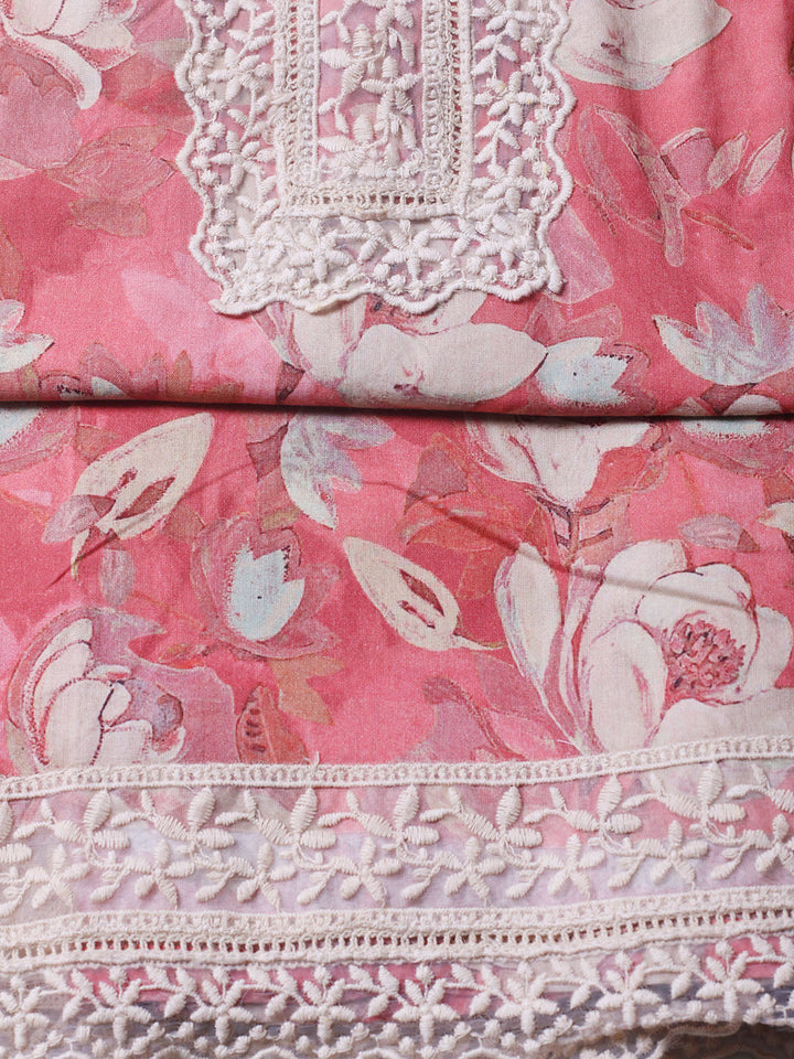 Plain Cotton Blend Unstitched Suit With Pant &amp; Dupatta
