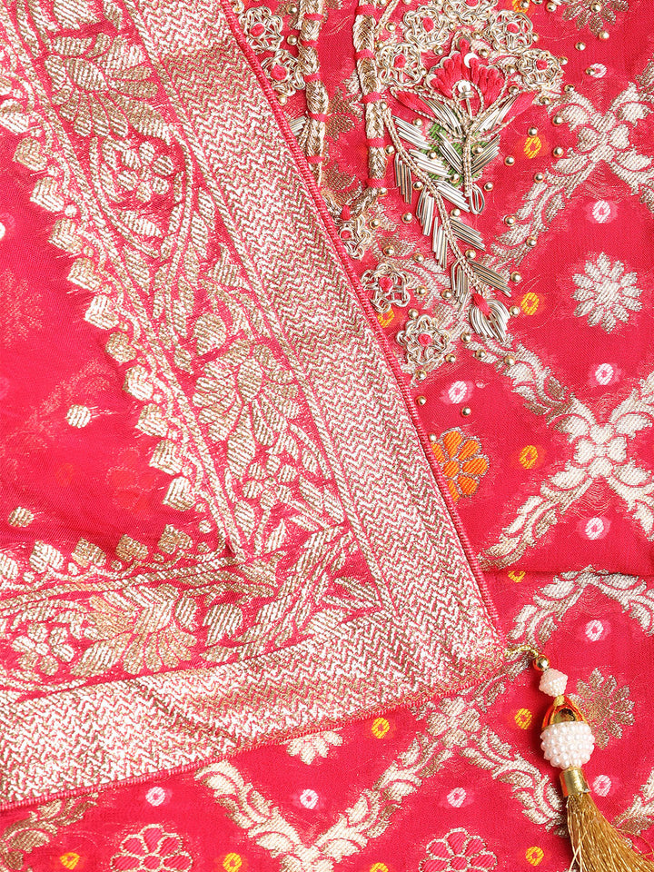 Neck Embroidered Georgette Unstitched Suit With Dupatta