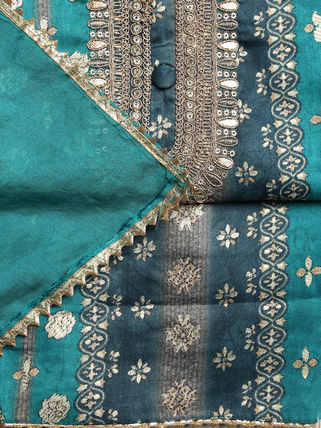 Neck Embroidered Cotton Blend Unstitched Suit With Dupatta