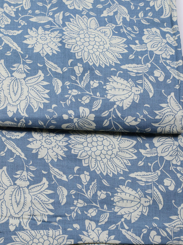 Printed Cotton Blend Unstitched Suit With Pant &amp; Dupatta