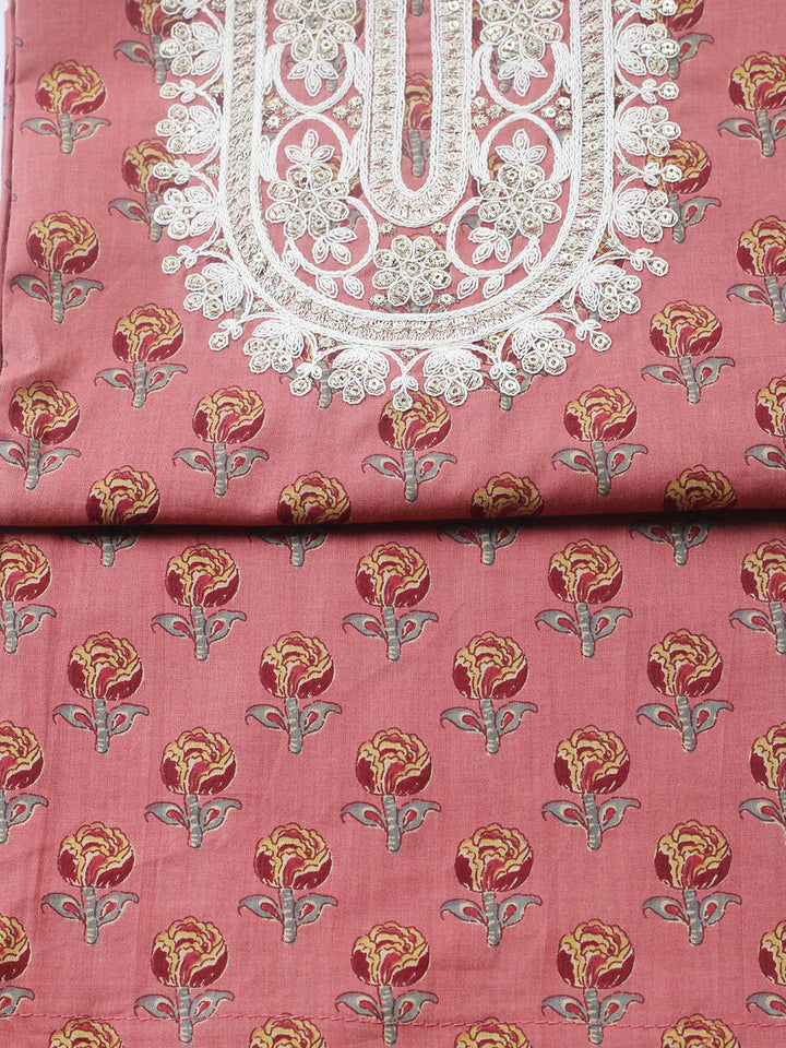 Printed Cotton Blend Unstitched Suit With Pant &amp; Dupatta