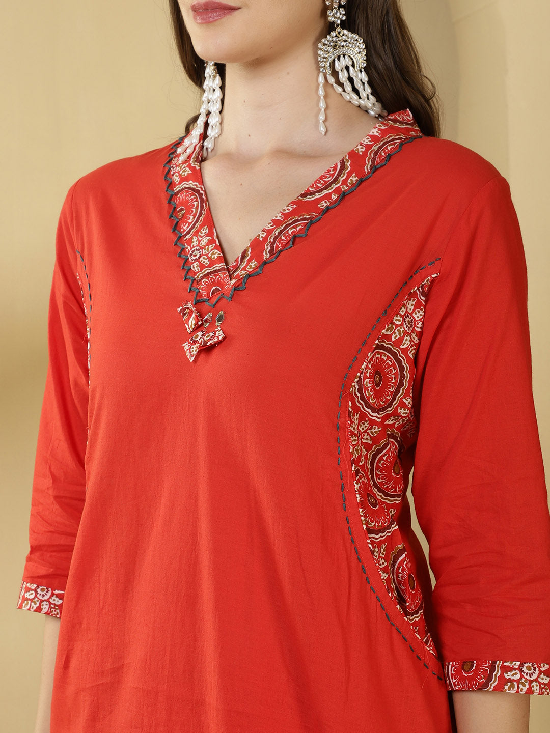 Printed Cotton Blend Kurta With Pants & Dupatta