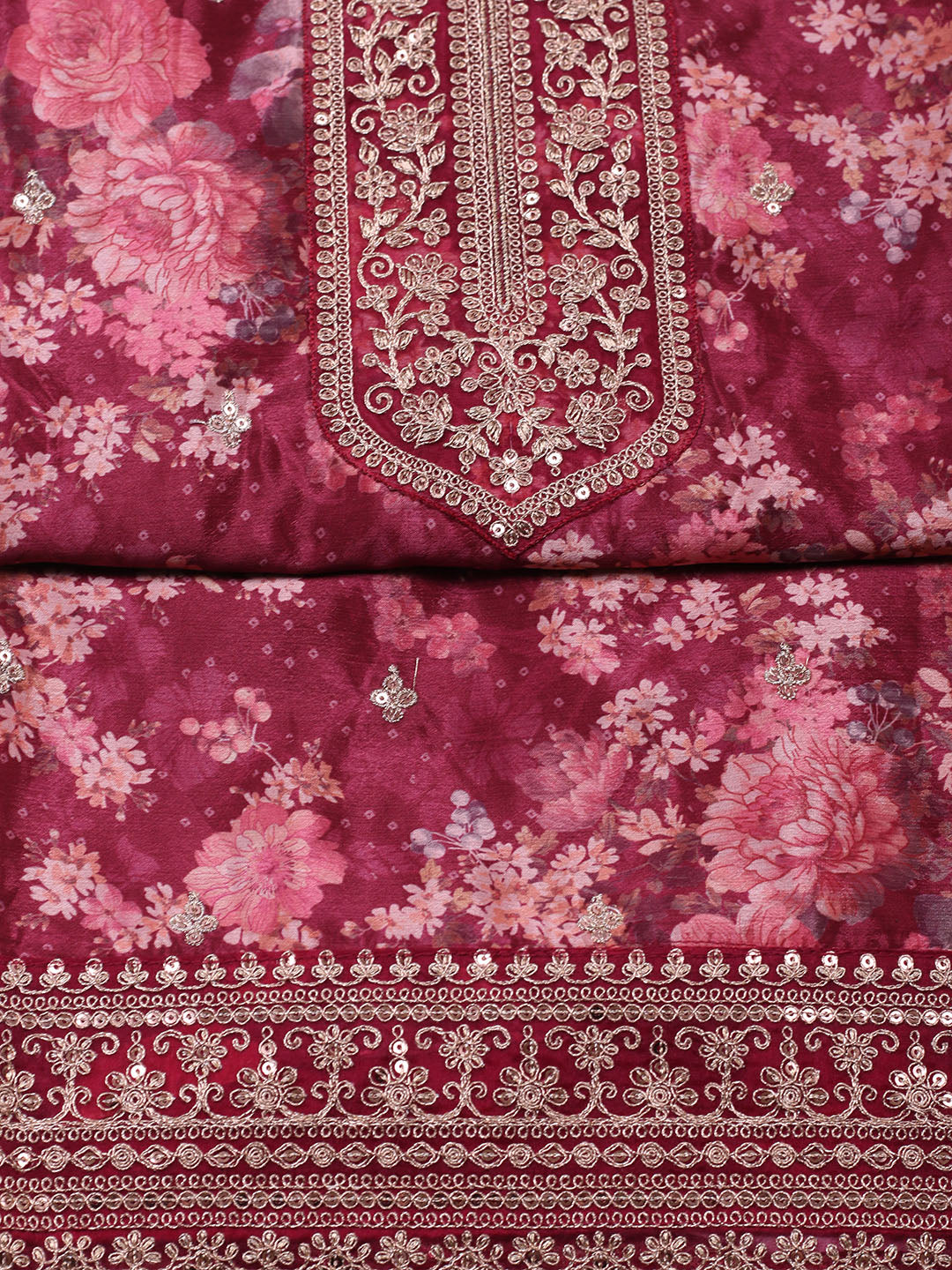 Printed Chinon Unstitched Suit With Pant &amp; Dupatta