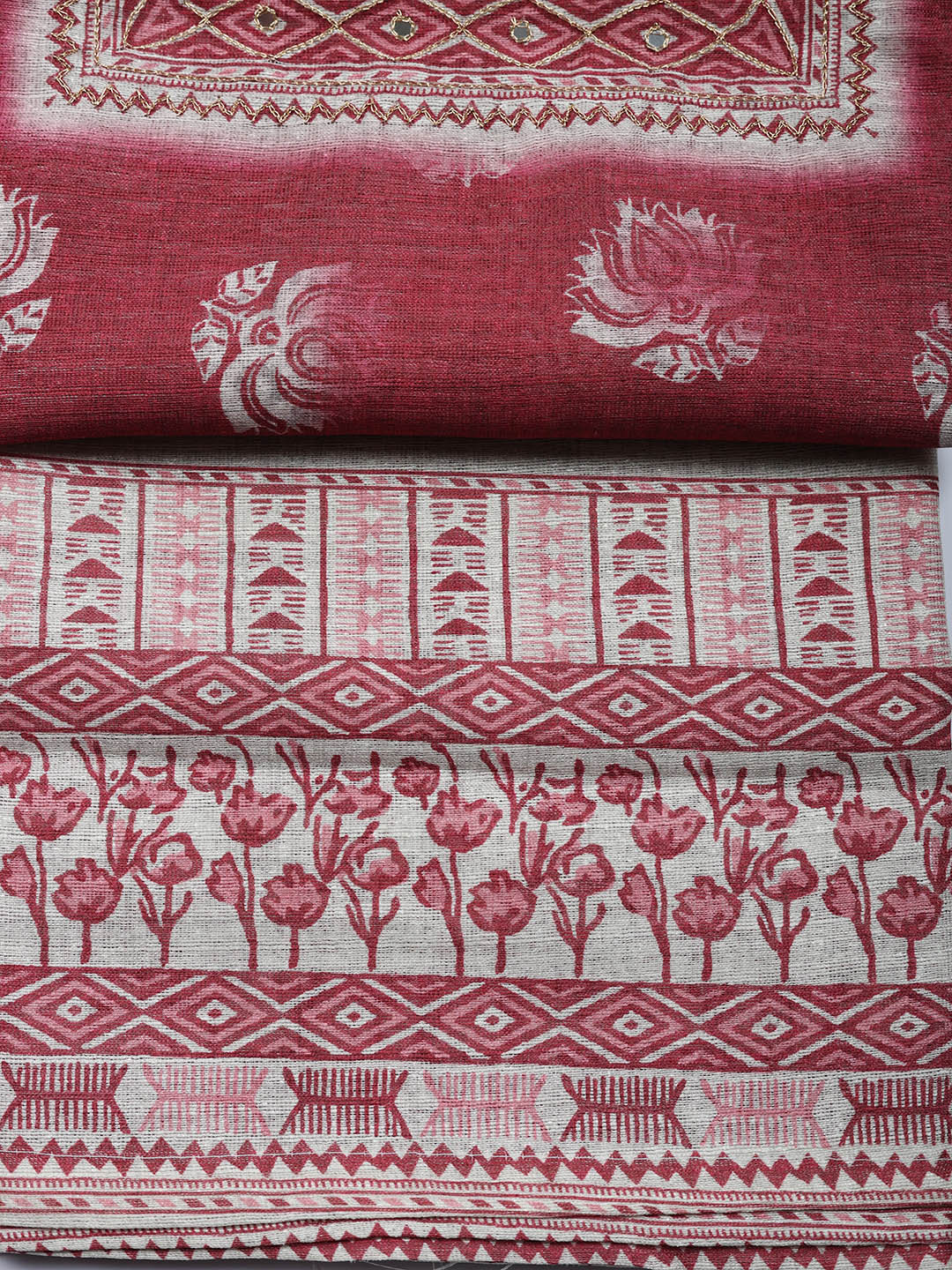 Embroidered Cotton Blend Unstitched Suit With Pant &amp; Dupatta