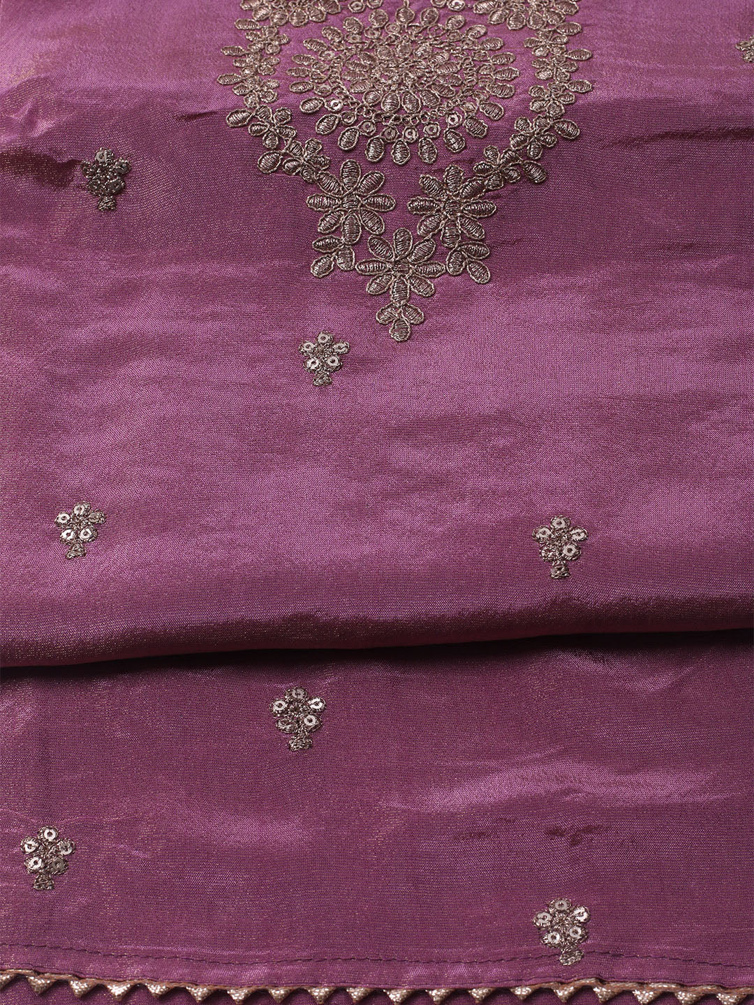 Embroidered Organza Unstitched Kurta With Pant &amp; Dupatta