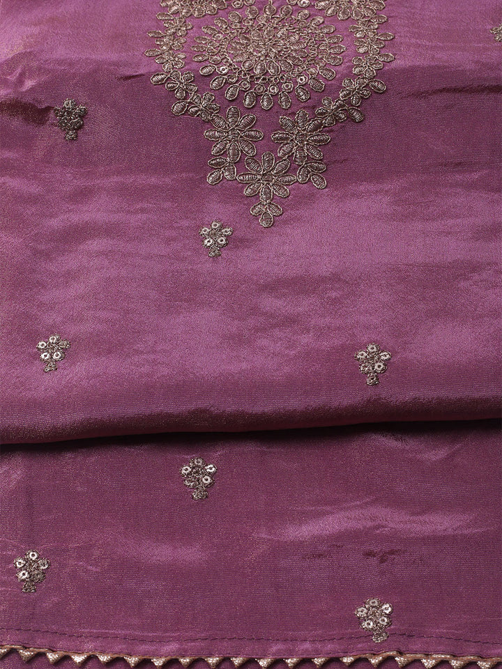 Embroidered Organza Unstitched Kurta With Pant &amp; Dupatta