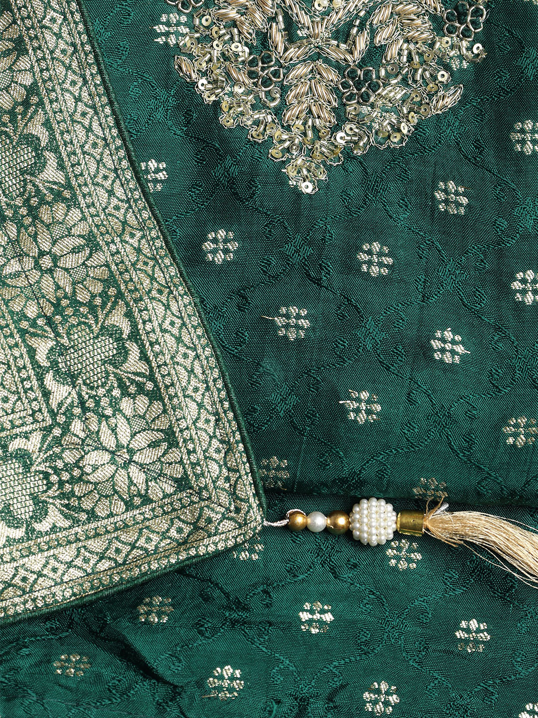 Neck Embroidered Chanderi Unstitched Suit With Dupatta
