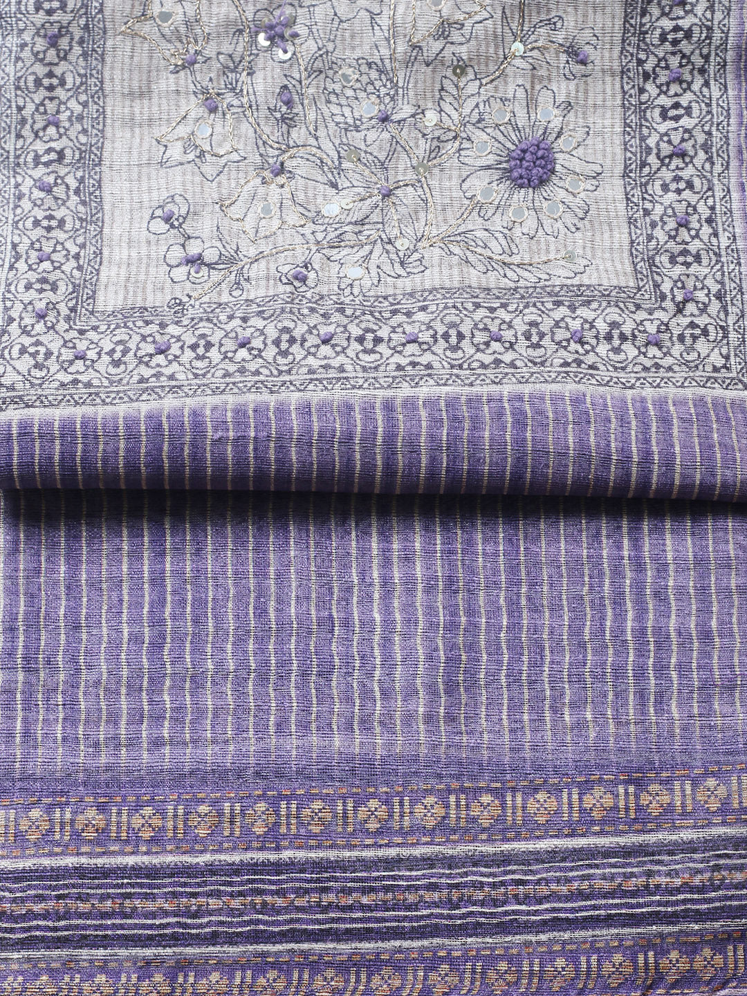 Embroidered Chanderi Unstitched Suit With Pant &amp; Dupatta