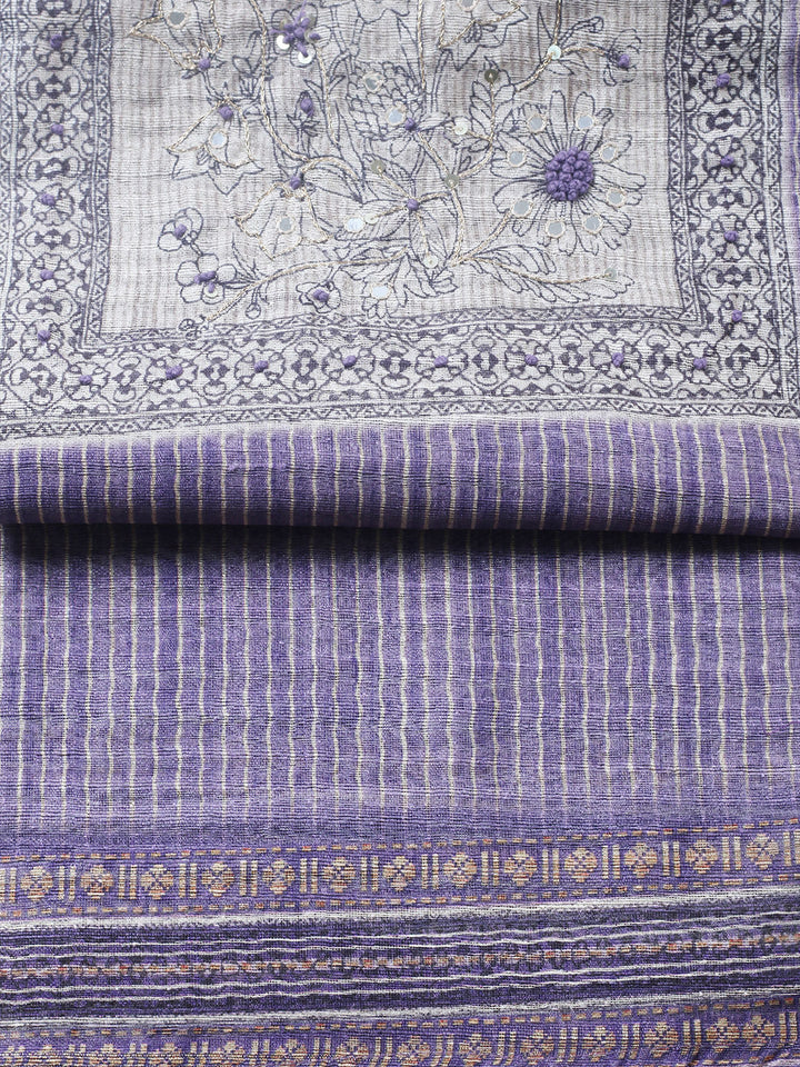 Embroidered Chanderi Unstitched Suit With Pant &amp; Dupatta