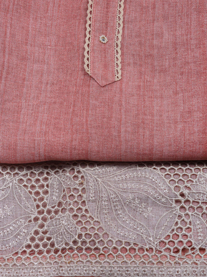 Embroidered Linen Blend Unstitched Suit With Pant &amp; Dupatta