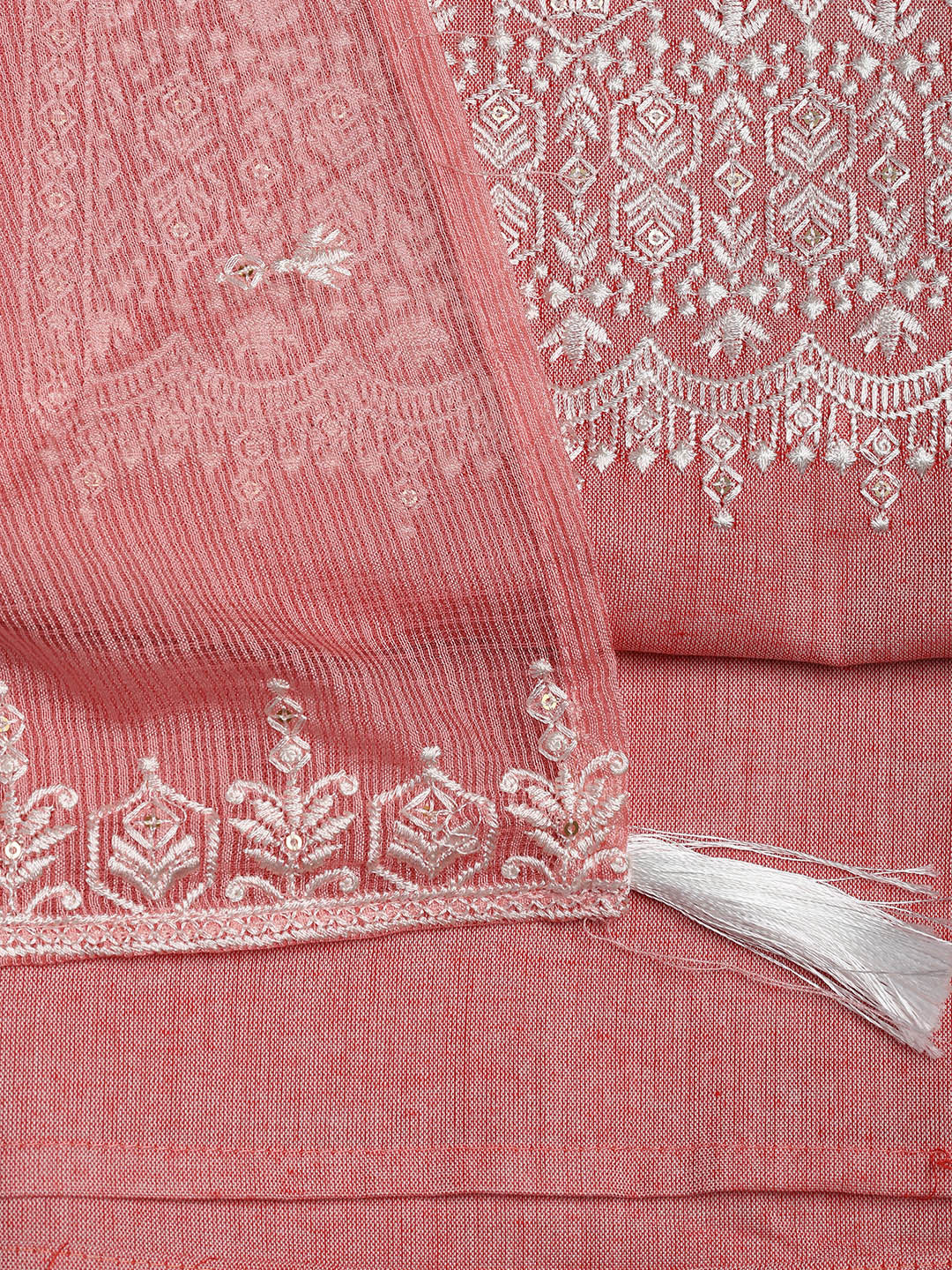 Embroidered Cotton Blend Unstitched Suit Piece With Dupatta