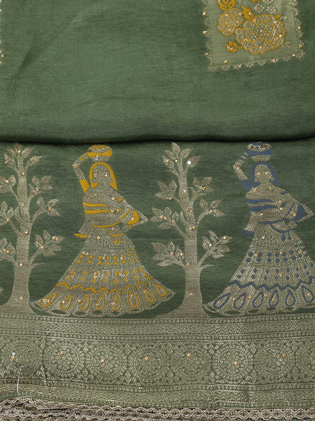 Woven Design Chanderi Unstitched Suit With Pant &amp; Dupatta