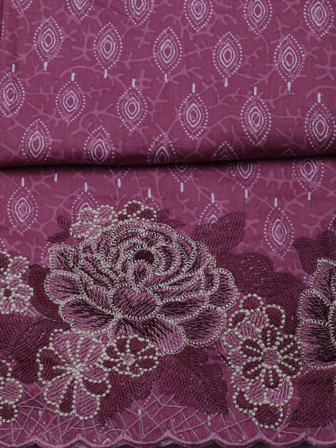 Neck Embroidered Cotton Blend Unstitched Suit With Dupatta