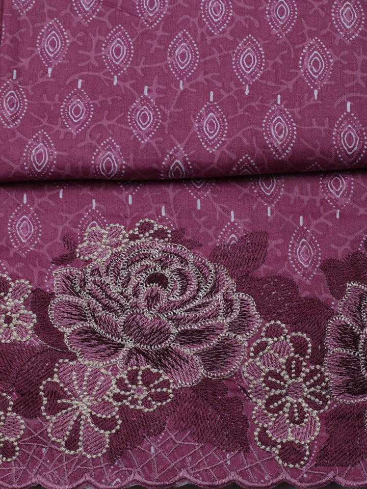 Neck Embroidered Cotton Blend Unstitched Suit With Dupatta