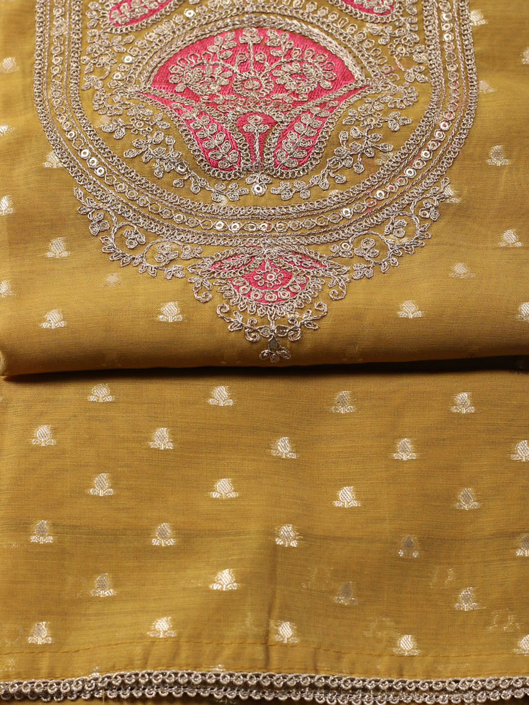 Neck Embroidered Chanderi Unstitched Suit With Dupatta