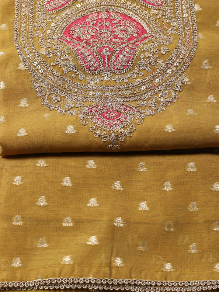 Neck Embroidered Chanderi Unstitched Suit With Dupatta