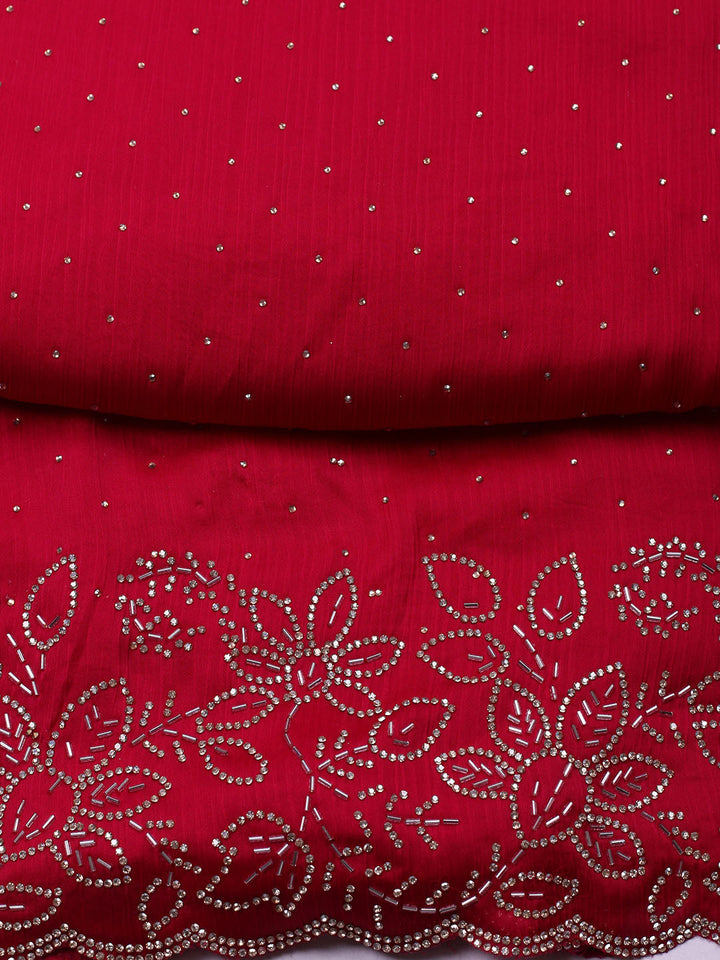 Embellished Chiffon Unstitched Suit With Pant &amp; Dupatta