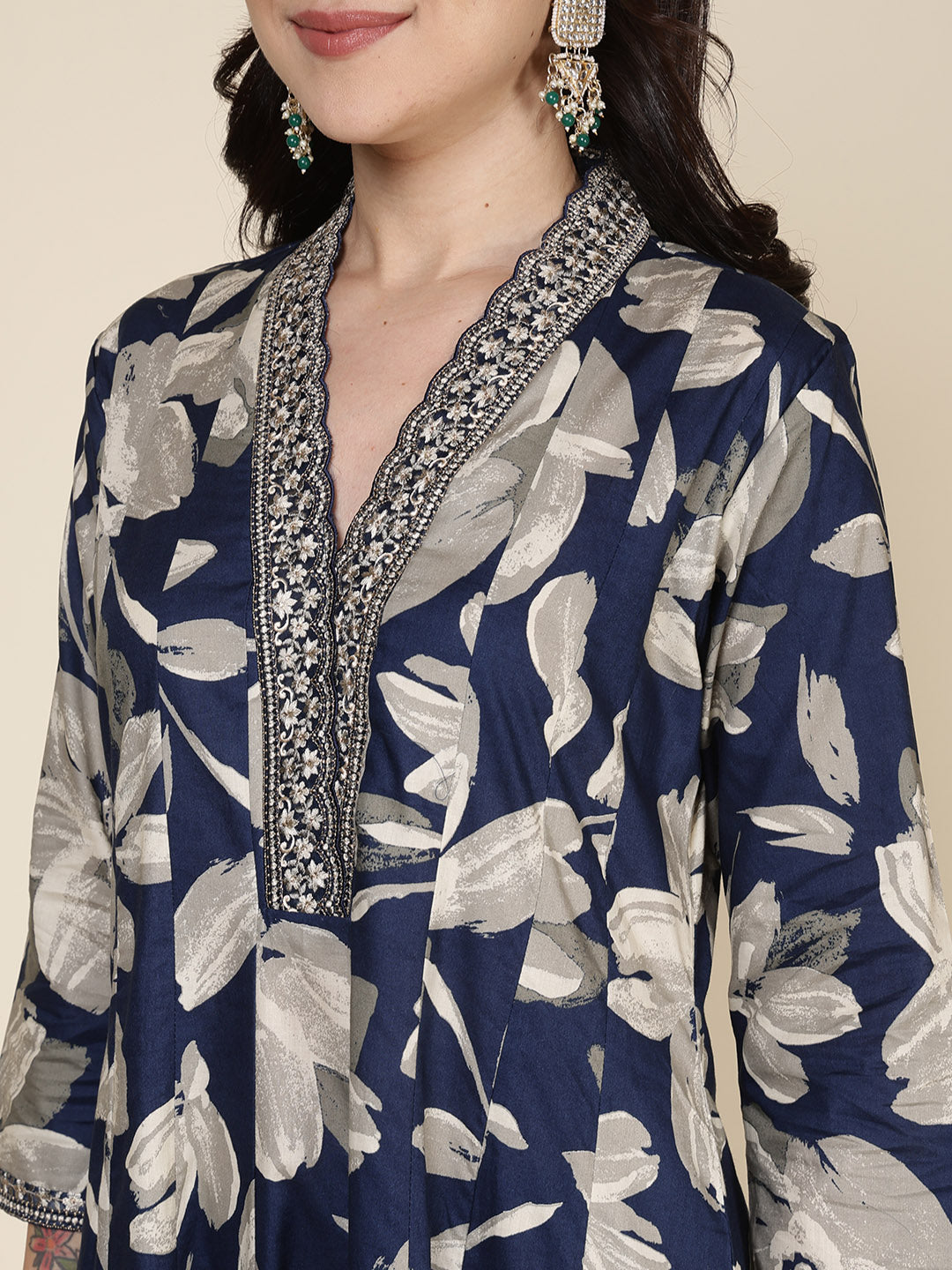 Printed Cotton Blend Kurta With Pants & Dupatta