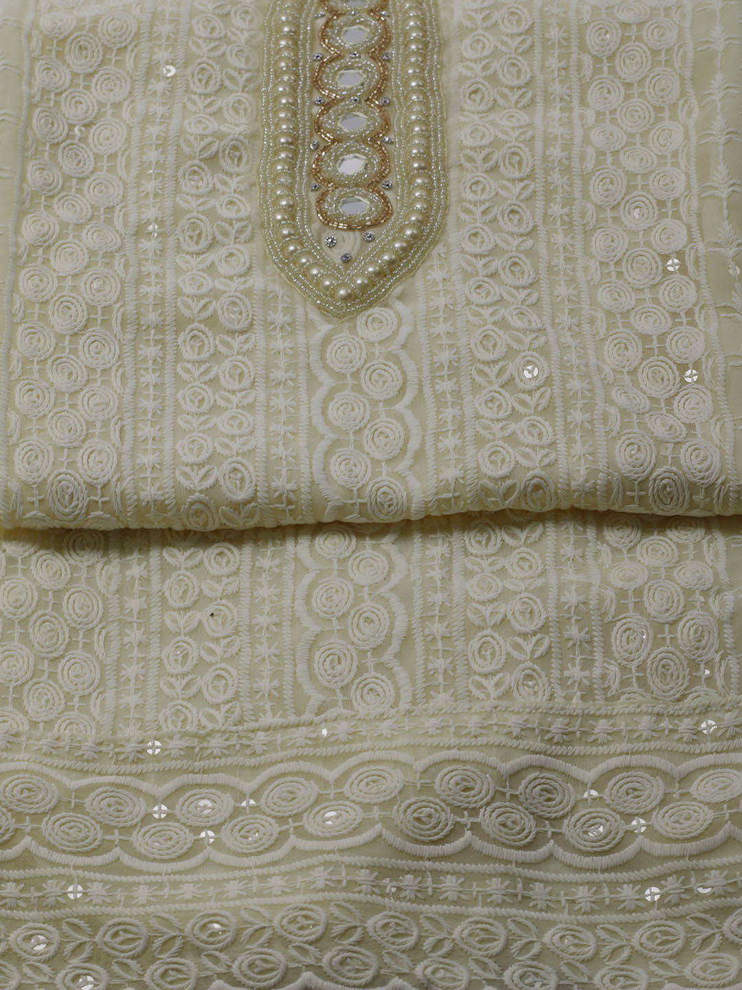 Chikan Work Georgette Unstitched Suit With Dupatta
