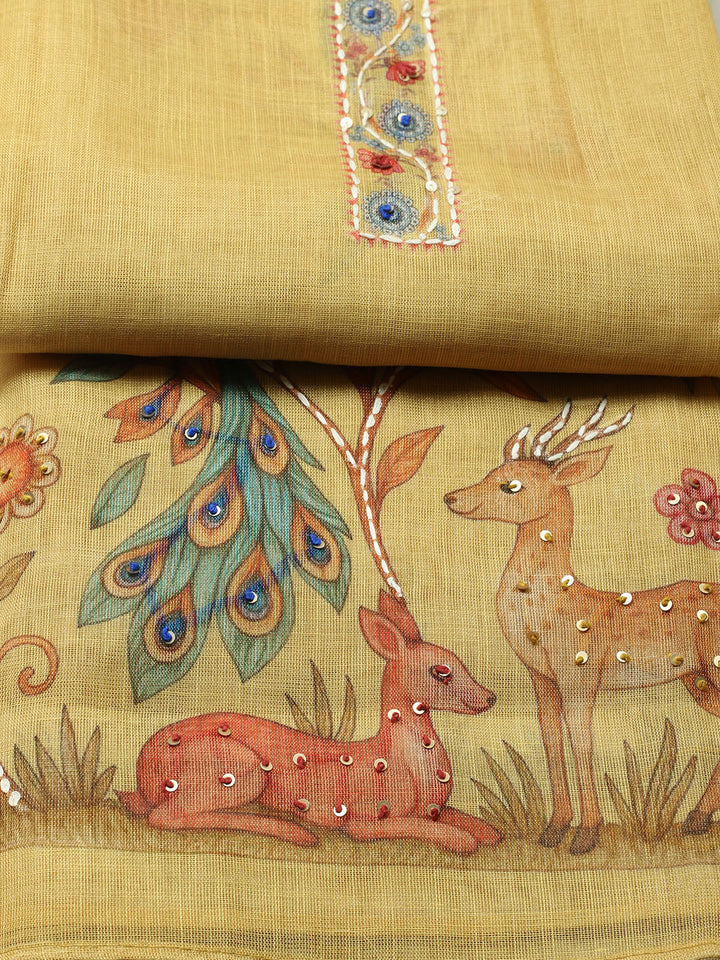 Embroidered Cotton Blend Unstitched Suit With Pant &amp; Dupatta