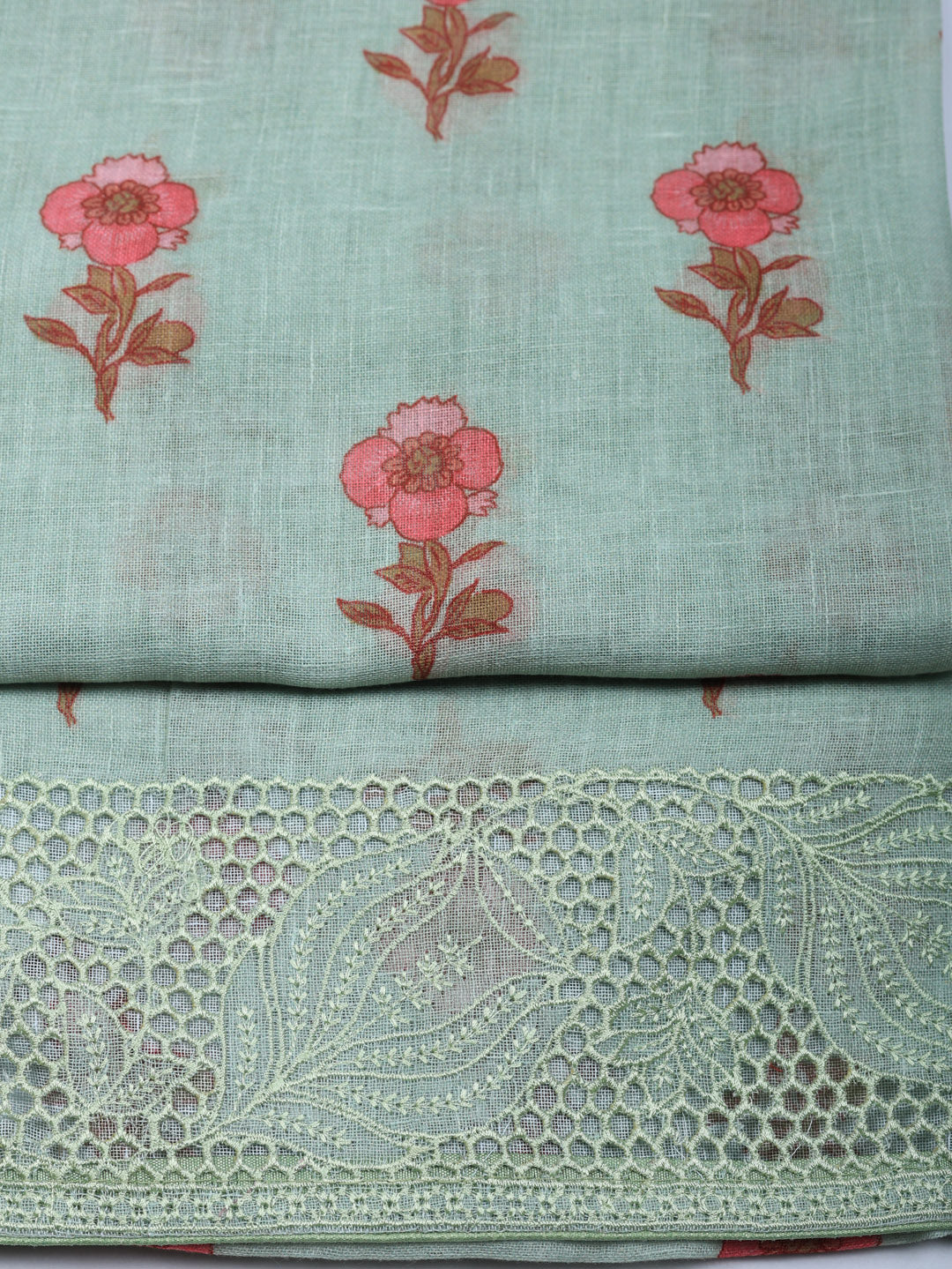 Embroidered Linen Blend Unstitched Suit With Pant &amp; Dupatta